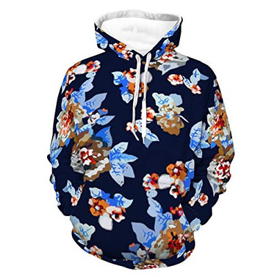 Unisex Long Sleeve Pullover Hoodie Sweatshirts Womens Mens Art Flower Pattern Super Soft Hooded T-Shirts with Pocket