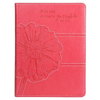 Christian Art Gifts Pink Faux Leather Journal, All Things Are Possible Mathew 19:26 Bible Verse, Handy-sized Flexcover Inspirational Notebook 240 Lined Pages, Gilt Edges, 5.5 x 7 Inches