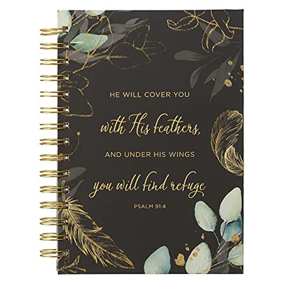 Large Hardcover Journal He Will Cover You With His Feathers Psalm 91:4 Bible Verse Teal and Gold Inspirational Wire Bound Notebook w/192 Lined Pages