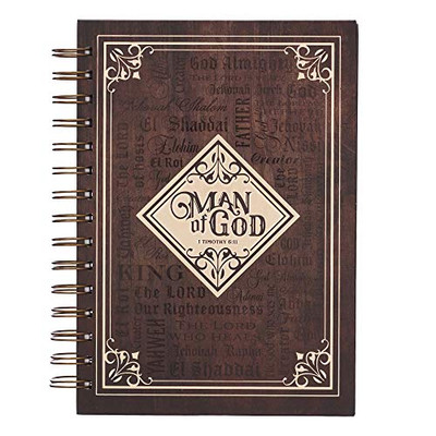 Christian Art Gifts Large Hardcover Notebook/Journal | Man of God  1 Timothy 6:11 Bible Verse | Names of God Brown Inspirational Wire Bound Spiral Notebook w/192 Lined Pages, 6 x 8.25