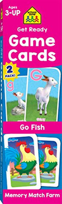 School Zone - Get Ready Game Cards Go Fish & Memory Match Farm 2 Pack - Ages 3 and Up, Alphabet, ABCs, Uppercase and Lowercase Letters, Matching, Pairing, Memory, and More