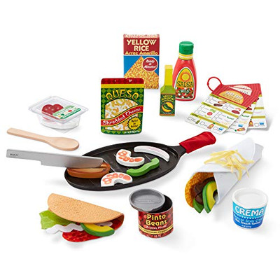 Melissa & Doug Fill & Fold Taco & Tortilla Set, 43 Pieces  Sliceable Wooden Mexican Play Food, Skillet, and More