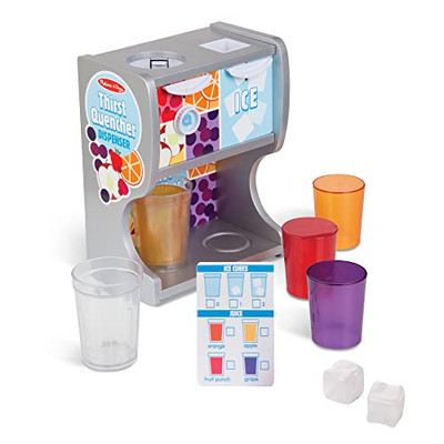 Melissa & Doug Wooden Thirst Quencher Drink Dispenser With Cups, Juice Inserts, Ice Cubes (10 pcs)