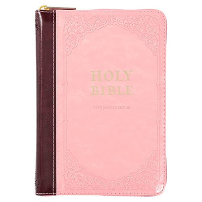 Kjv Compact Bible Two-Tone Pink/Burgandy With Zipper Faux Leather