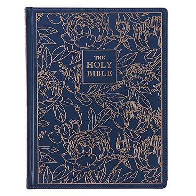 Kjv Holy Bible, Large Print Note-Taking Bible, Faux Leather Hardcover - King James Version, Navy W/Gold Floral