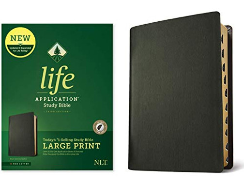 Tyndale Nlt Life Application Study Bible, Third Edition, Large Print (Genuine Leather, Black, Indexed, Red Letter)  New Living Translation Bible, Large Print Study Bible For Enhanced Readability