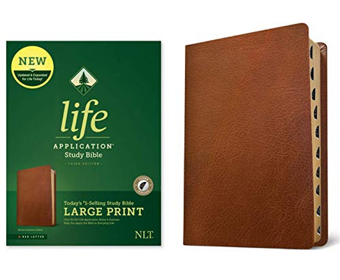 Tyndale Nlt Life Application Study Bible, Third Edition, Large Print (Genuine Leather, Brown, Indexed, Red Letter)  New Living Translation Bible, Large Print Study Bible For Enhanced Readability