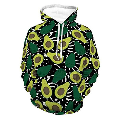 Unisex Long Sleeve Pullover Sweatshirt Womens Mens Avocado Tropical Leaves Pattern Comfort Hooded T-Shirts With Pocket