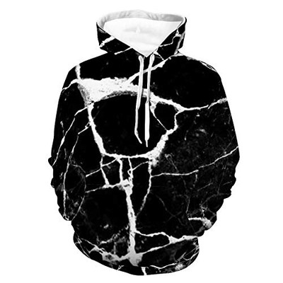 Women Men Hoodies 3D Print Unisex Cozy Sweatshirt Marble Print Black White Pattern Autumn Outfit With Pocket For Christmas Party
