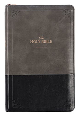 Kjv Holy Bible Standard Size Faux Leather Red Letter Edition - Thumb Index & Ribbon Marker, King James Version, Gray/Black, Zipper Closure
