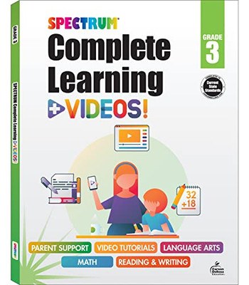 Spectrum Grade 3 Complete Learning + Videos, 3rd Grade Workbooks All Subjects, Grade 3 Workbook with Math, Language Arts, Reading Lessons, How-To Video Instructions and Examples
