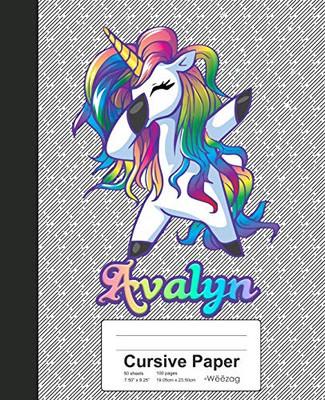 Cursive Paper: Avalyn Unicorn Rainbow Notebook (Weezag Cursive Paper Notebook)