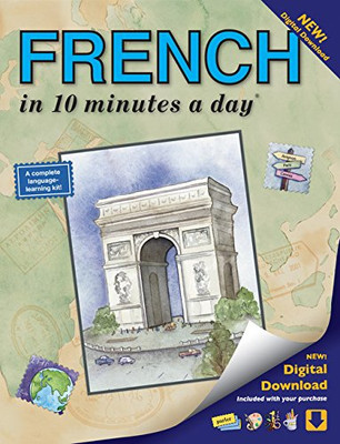 FRENCH in 10 minutes a day: Language course for beginning and advanced study.  Includes Workbook, Flash Cards, Sticky Labels, Menu Guide, Software, ... Grammar.  Bilingual Books, Inc. (Publisher)