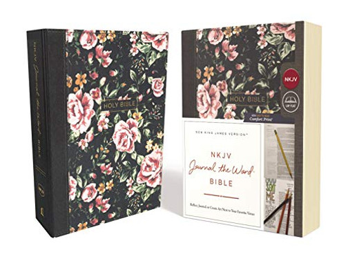 NKJV, Journal the Word Bible, Cloth over Board, Gray Floral, Red Letter Edition, Comfort Print: Reflect, Journal, or Create Art Next to Your Favorite Verses