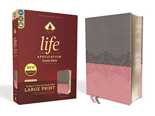 NIV, Life Application Study Bible, Third Edition, Large Print, Leathersoft, Gray/Pink, Red Letter Edition