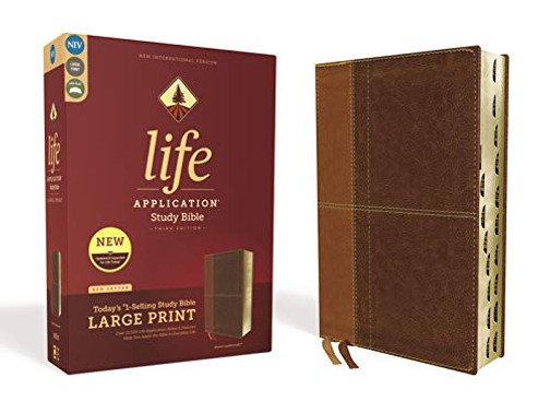 NIV, Life Application Study Bible, Third Edition, Large Print, Leathersoft, Brown, Red Letter Edition, Thumb Indexed