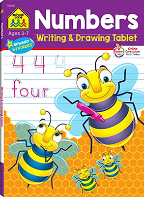 School Zone - Numbers Writing & Drawing Tablet Workbook - 96 Pages, Ages 3 To 7, Preschool, Kindergarten, 1St Grade, Ruled Lined Paper, Tracing, Counting, Stickers, And More (Easy-Tear Top Bound Pad)