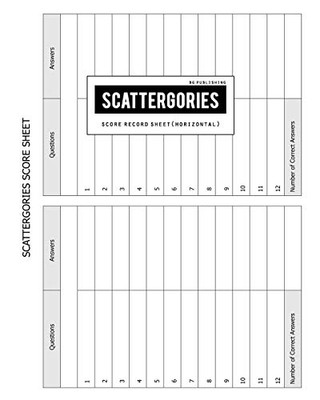 BG Publishing Scattergories Score Sheet: Scattergories Game Record Keeper for Keep Track Of Who's Ahead In Your Favorite Creative Thinking Category Based Party Game (Horizontal)