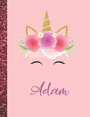 Adam: Adam Marble Size Unicorn SketchBook Personalized White Paper for Girls and Kids to Drawing and Sketching Doodle Taking Note Size 8.5 x 11