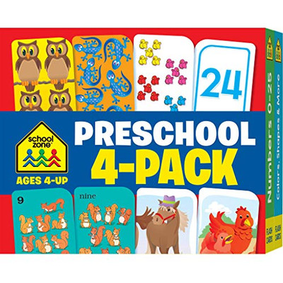 School Zone - Preschool Flash Cards 4 Pack - Ages 4 and Up, Kids' Games, Puzzles, Shapes, Colors, Numbers, Readiness Skills, and More (Flash Card 4-pk)