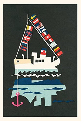 Vintage Journal Abstract Ship With European Flags (Pocket Sized - Found Image Press Journals)