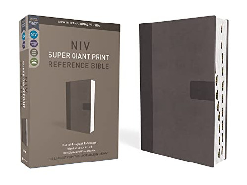 Niv, Super Giant Print Reference Bible, Leathersoft, Gray, Red Letter, Thumb Indexed, Comfort Print