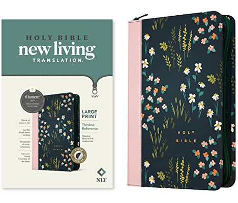 Nlt Large Print Thinline Reference Zipper Bible, Filament Enabled Edition (Leatherlike, Meadow Navy & Pink , Indexed)