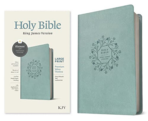 Kjv Large Print Premium Value Thinline Bible, Filament Enabled Edition (Red Letter, Leatherlike, Floral Wreath Teal)