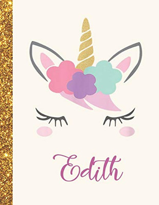 Edith: Edith Unicorn Personalized Black Paper SketchBook for Girls and Kids to Drawing and Sketching Doodle Taking Note Marble Size 8.5 x 11