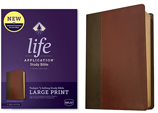 NKJV Life Application Study Bible, Third Edition, Large Print (Red Letter, LeatherLike, Brown/Mahogany)