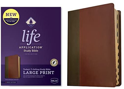NKJV Life Application Study Bible, Third Edition, Large Print (Red Letter, LeatherLike, Brown/Mahogany, Indexed)