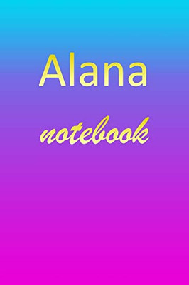 Alana: Blank Notebook | Wide Ruled Lined Paper Notepad | Writing Pad Practice Journal | Custom Personalized First Name Initial A Blue Purple Gold | ... Homeschool & University Organizer Daybook