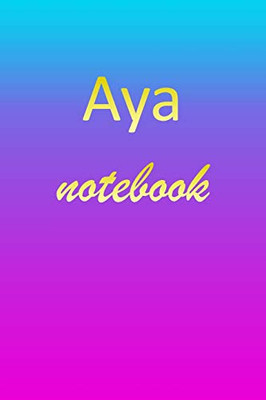 Aya: Blank Notebook | Wide Ruled Lined Paper Notepad | Writing Pad Practice Journal | Custom Personalized First Name Initial A Blue Purple Gold | ... Homeschool & University Organizer Daybook