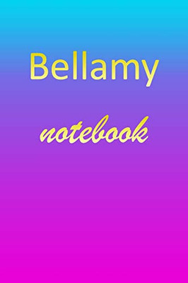 Bellamy: Blank Notebook | Wide Ruled Lined Paper Notepad | Writing Pad Practice Journal | Custom Personalized First Name Initial B Blue Purple Gold | ... Homeschool & University Organizer Daybook