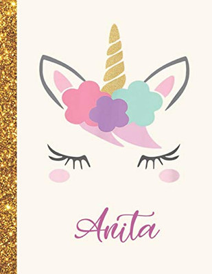 Anita: Anita Unicorn Personalized Black Paper SketchBook for Girls and Kids to Drawing and Sketching Doodle Taking Note Marble Size 8.5 x 11