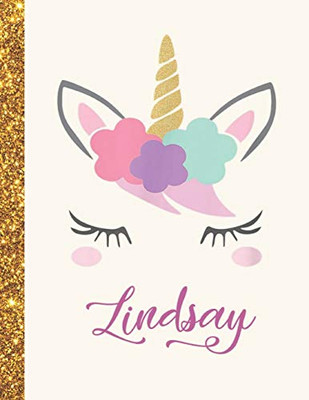 Lindsay: Lindsay Unicorn Personalized Black Paper SketchBook for Girls and Kids to Drawing and Sketching Doodle Taking Note Marble Size 8.5 x 11