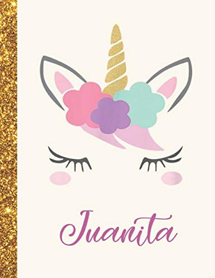 Juanita: Juanita Unicorn Personalized Black Paper SketchBook for Girls and Kids to Drawing and Sketching Doodle Taking Note Marble Size 8.5 x 11