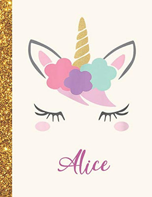Alice: Alice Unicorn Personalized Black Paper SketchBook for Girls and Kids to Drawing and Sketching Doodle Taking Note Marble Size 8.5 x 11