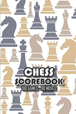 Chess Scorebook - 100 Games - 90 moves: Chess notation books | Chess recording book | 101 pages, 6"x9" | Chess notebook | Paperback | pattern white ... horse king crazy horse blue brown taupe color