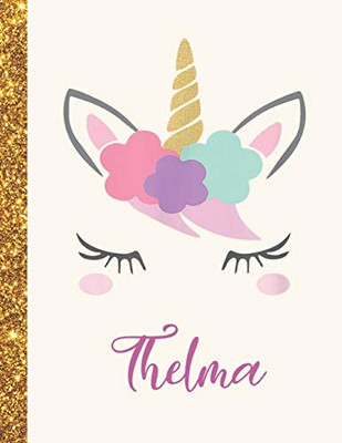 Thelma: Thelma Unicorn Personalized Black Paper SketchBook for Girls and Kids to Drawing and Sketching Doodle Taking Note Marble Size 8.5 x 11