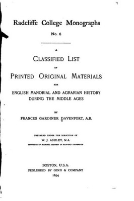 A Classifed List Of Printed Original Materials