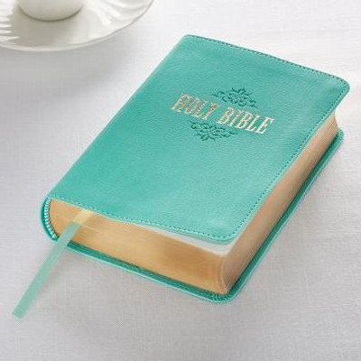 Kjv Holy Bible, Compact Large Print Faux Leather Red Letter Edition - Ribbon Marker, King James Version, Robin'S Egg Blue