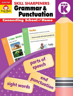 Evan-Moor Skill Sharpeners Grammar And Punctuation Grade Pre-K, Color Activity Book - Supplemental Homeschool Workbook