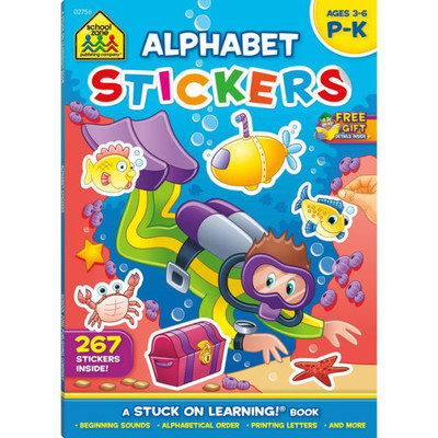 School Zone - Alphabet Stickers Workbook - 64 Pages, Ages 3 To 6, Preschool To Kindergarten, 267 Stickers, Abcs, Printing Letters, Phonics, And More (School Zone Stuck On Learning® Book Series)