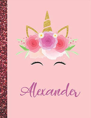 Alexander: Alexander Marble Size Unicorn SketchBook Personalized White Paper for Girls and Kids to Drawing and Sketching Doodle Taking Note Size 8.5 x 11