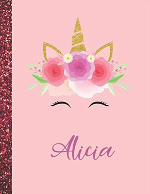 Alicia: Alicia Marble Size Unicorn SketchBook Personalized White Paper for Girls and Kids to Drawing and Sketching Doodle Taking Note Size 8.5 x 11