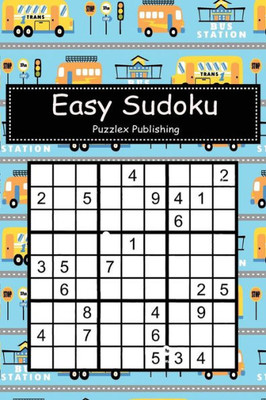 Easy Sudoku: Sudoku Puzzle Game For Beginers With Buses cartoon on pattern cover