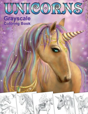Unicorns. Grayscale Coloring Book : Coloring Book For Adults