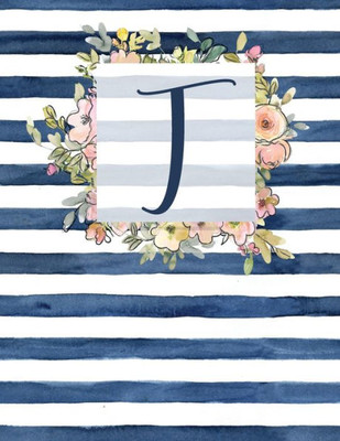 T : Letter T Monogram Initial Notebook - 8.5" X 11" - 100 Pages, Dot Bullet Grid Pages- Watercolor Floral Notebook