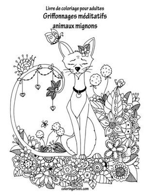 Livre De Coloriage Pour Adultes Griffonnages Méditatifs Animaux Mignons 1